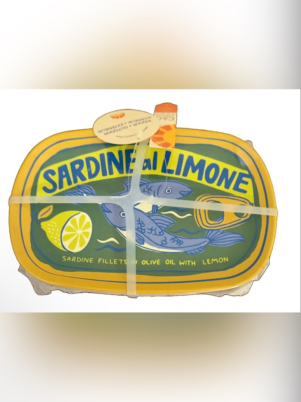 C&C California Set of 4 Appetizer Yellow & Blue Sardine Tin Decorative Plates